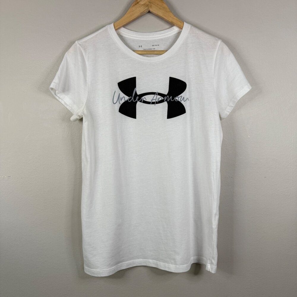 Under Armour Womens White Classic Tee Shirt Size M Cotton Blend